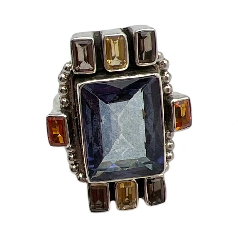 🦋NICKY BUTER RAJ LIMITED EDITION Blue Quartz Citrine Gemstone Ring Size 6 NEW - Picture 3 of 13